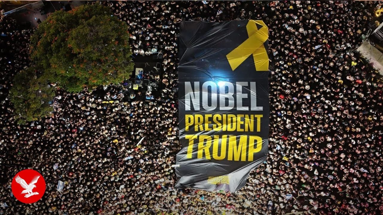 Huge 'Nobel President Trump' banner held at Israel rally