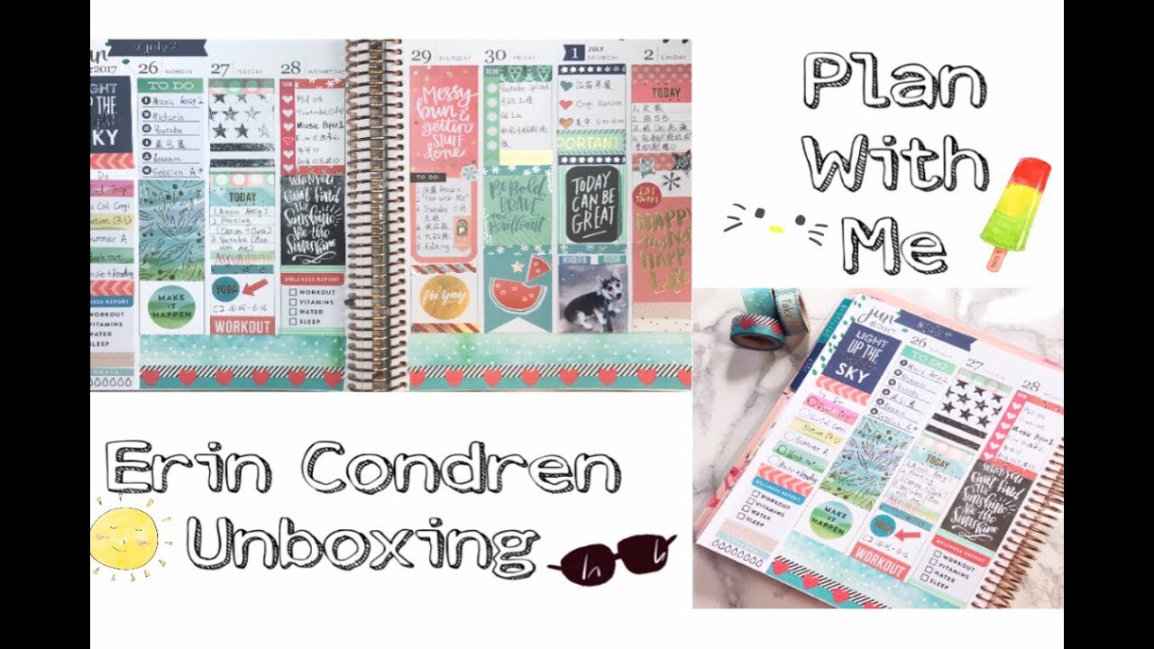【颠颠】Erin Condren手帐本开箱| Plan With Me | Unboxing | 超萌贴纸+胶带