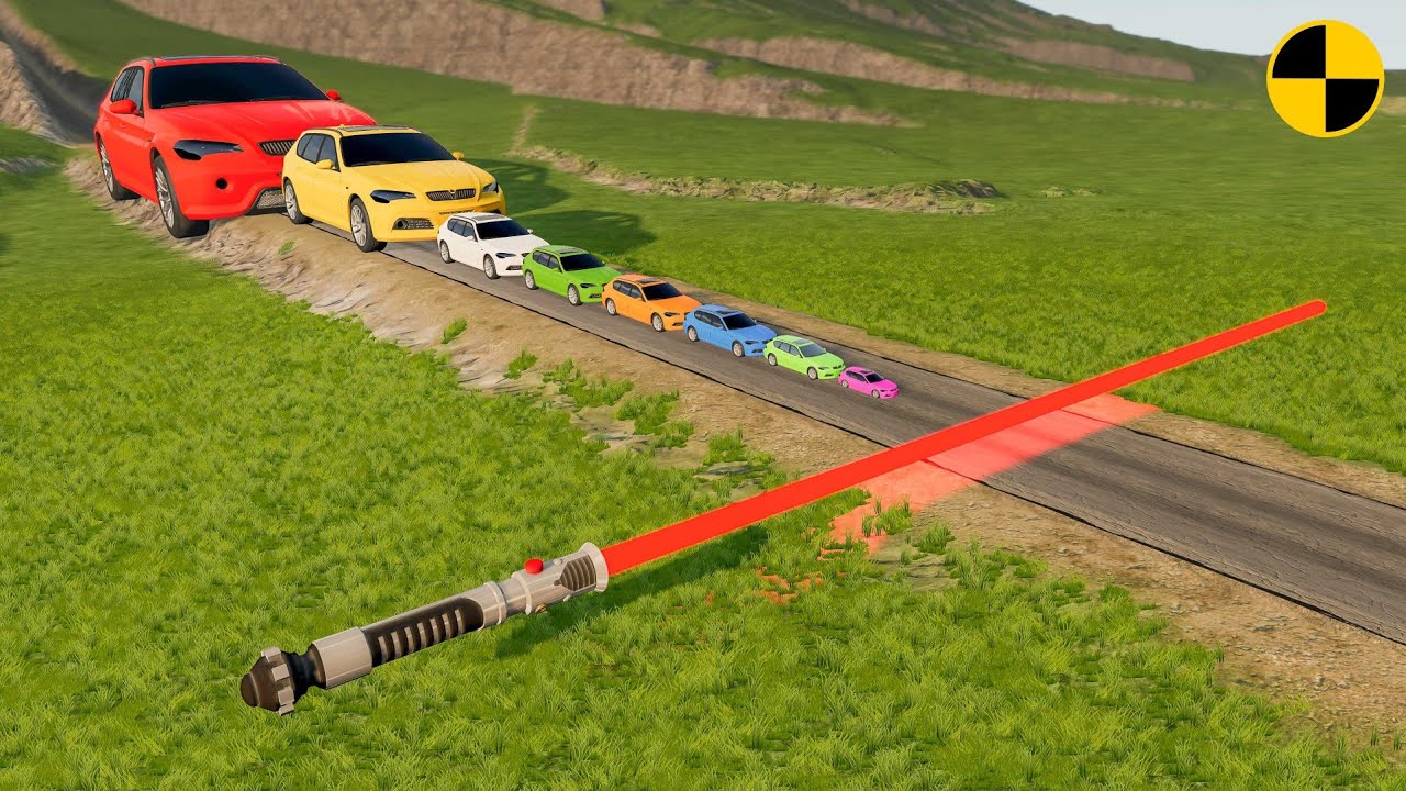 Giant & Small Cars vs Lightsaber - BeamNG.Drive (evo crash)
