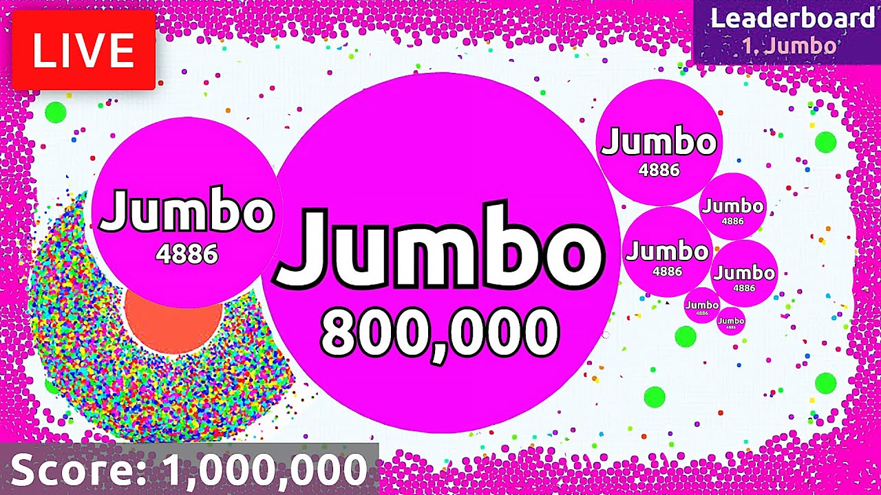 Jumbo Agar.io LiveStream - Destroying Teams Solo in Agario (World Record Score)