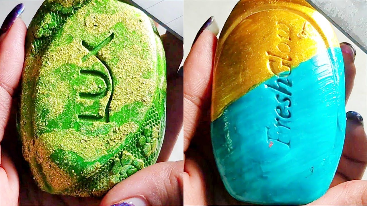 Soft Soap Cutting ASMR Brain Tickling Sounds Glitter Soap Carving Colorful Painted crackling sounds