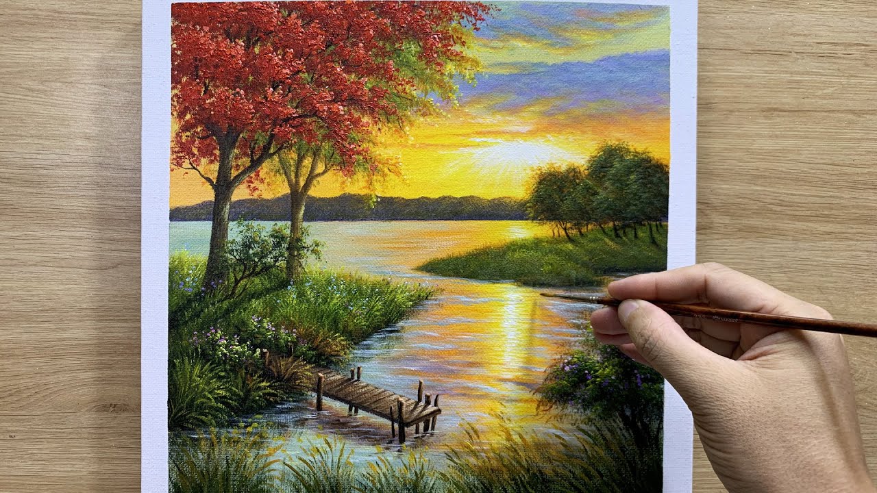 Daily Art #028 /  Acrylic / Sunset Landscape Painting