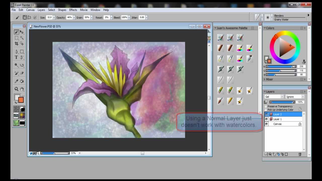 Using Digital Watercolors (with Corel Painter & Wacom tablet)