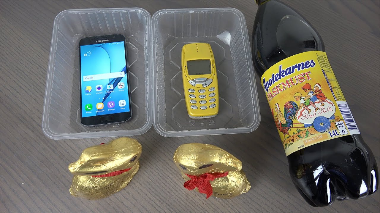 Samsung Galaxy S7 vs. Nokia 3310 Easter Soda with Chocolate Rabbits - Will It Survive?