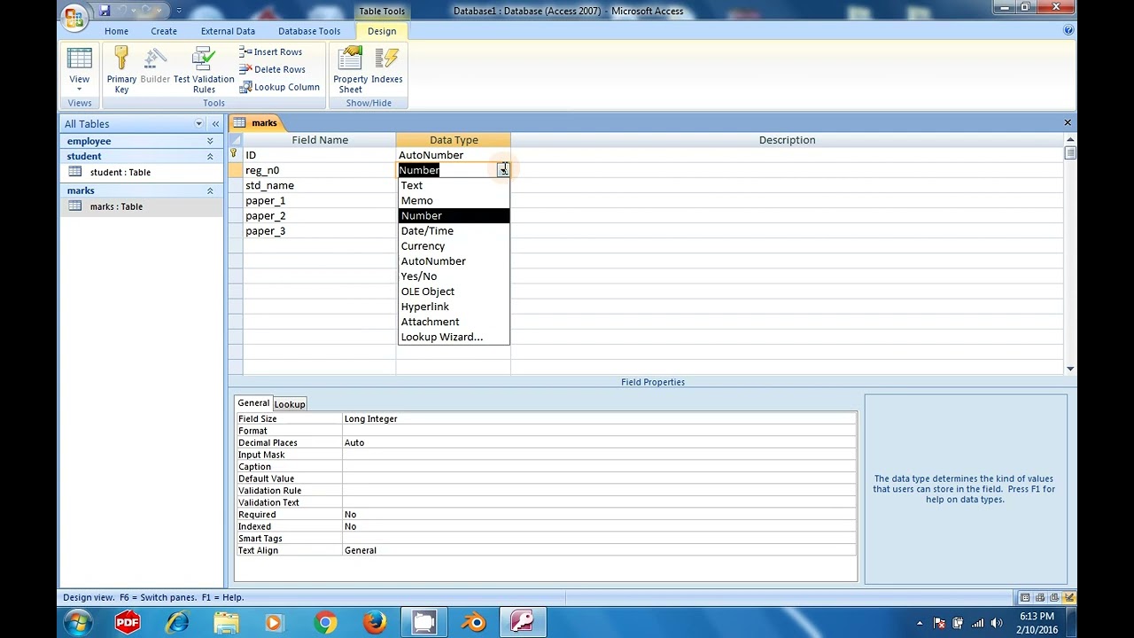 CHANGE IN DATA TYPE OF ACCESS TABLE