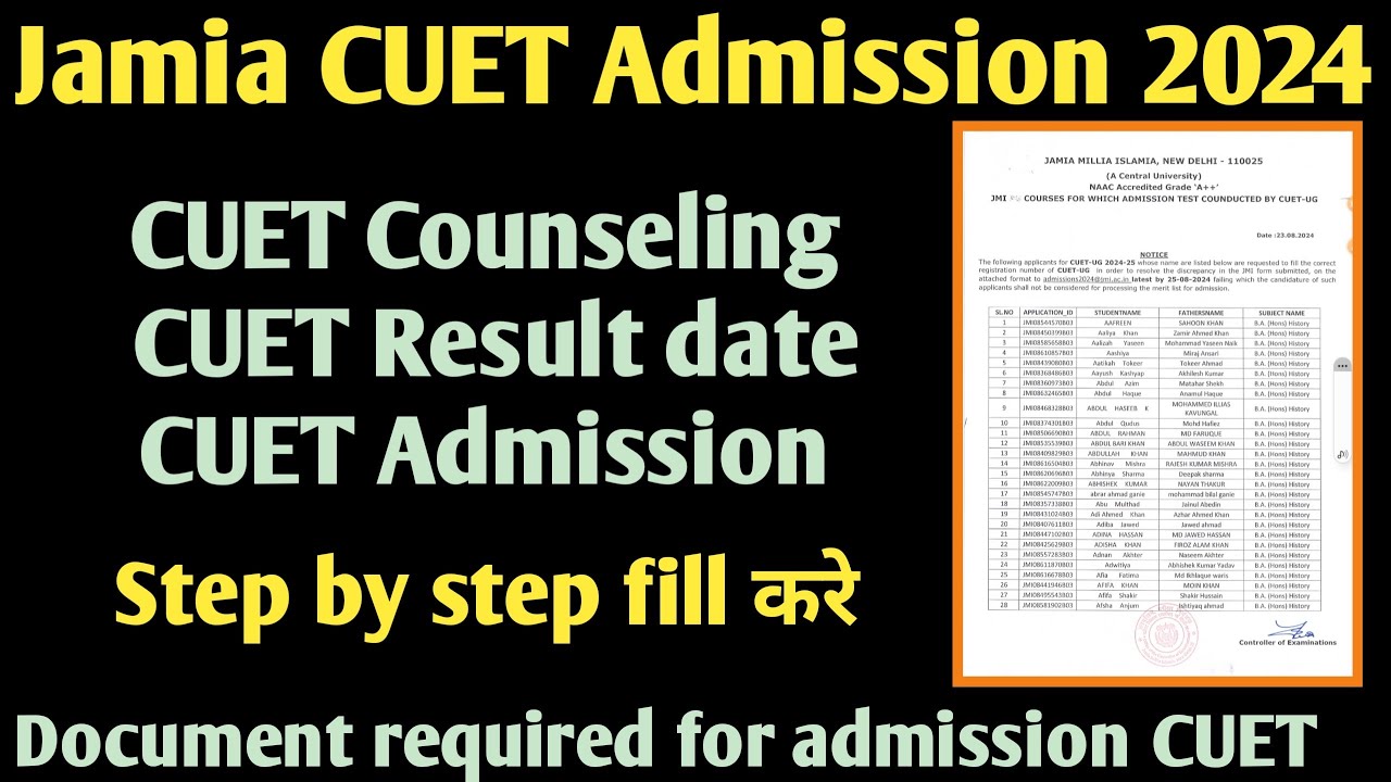 Jamia CUET Result 2024 Jamia Admission 2024 Jamia Entrance exam 2024 Jamia CUET 2024
