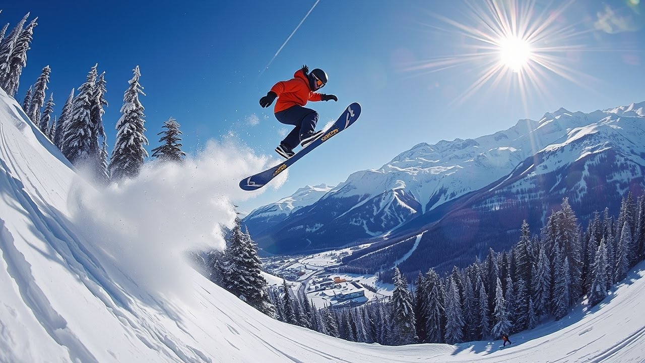 Snowboarding In A Val Thorens Ski Resort - France