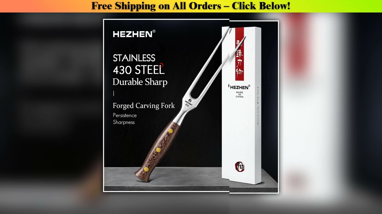 HEZHEN 430 Stainless Steel Carving Fork Micarta Handle Barbecue Fork BBQ Tools Two-toothed Fork