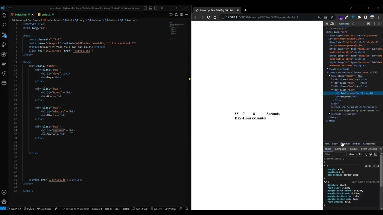 JavaScript Geri Sayım Projesi (Yeni Yıla Kaç Gün Kaldı?)