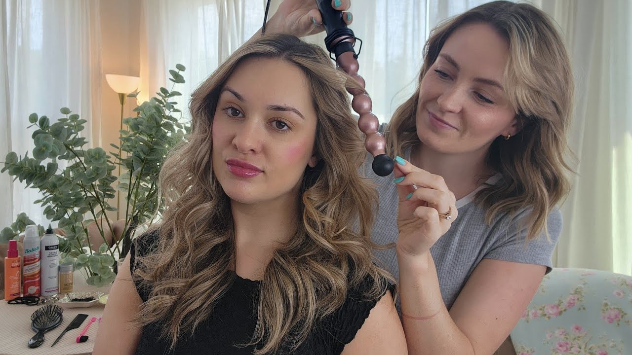 ASMR Professional Makeup Application with Curly Hairstyle - Hair Curling, Hair Spray & Final Touches