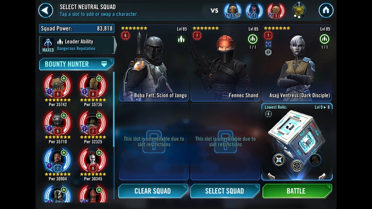 GAC 3v3: Boba, Soj/Fennec/Asajj (DD) Vs. Maz Kanata