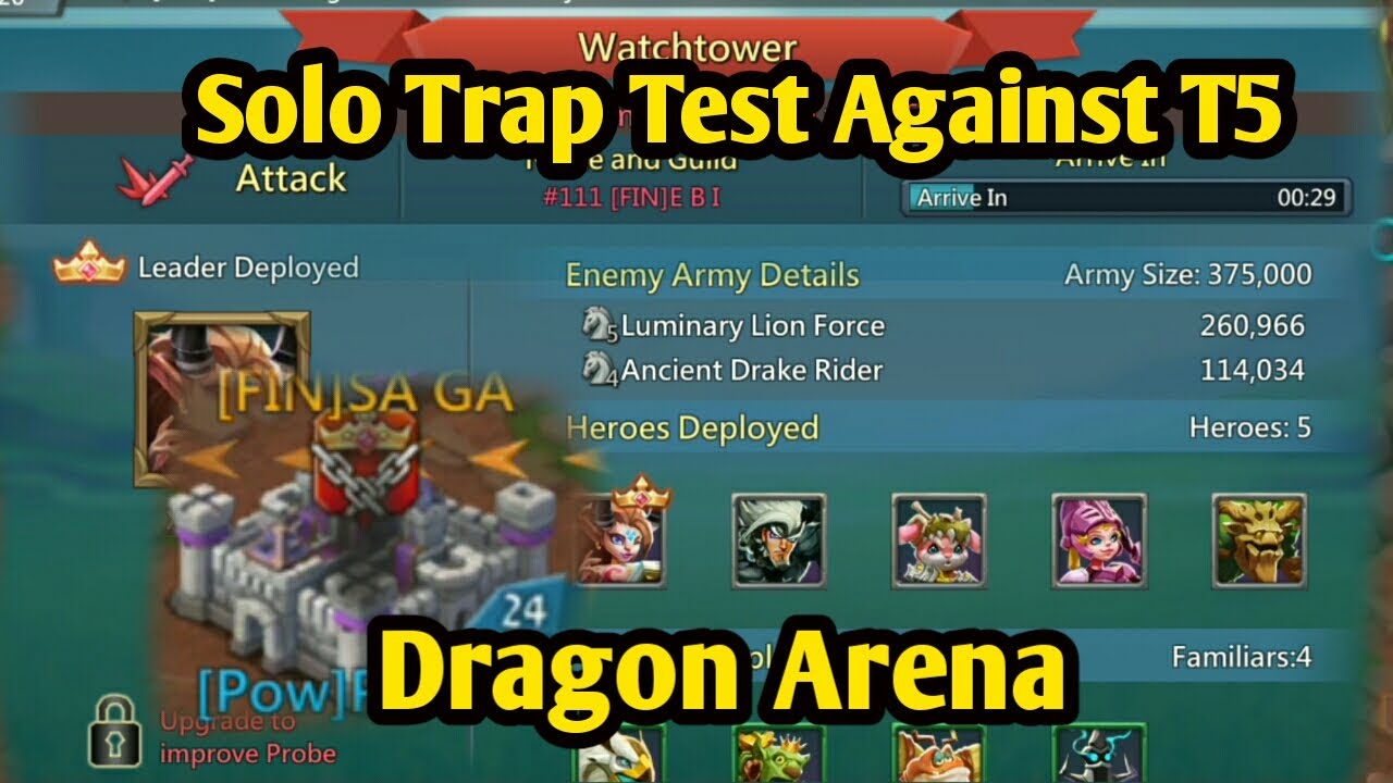 Lords Mobile Solo Trap| Test Against T5| Dragon Arena | Lords Mobile Gameplay.