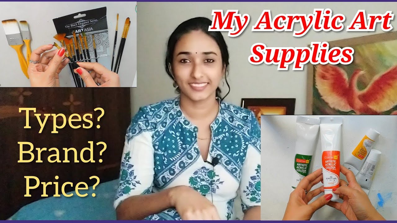 My Acrylic Art Supplies| Different Types Of Acrylic Brushes| Types, Brand & Price Mentioned