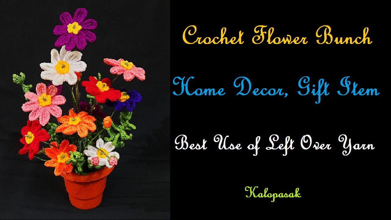 Crochet Flower Bunch (Eng sub) | Beautiful Home Decor | Gift Item | Best Use of Left Over Yarn