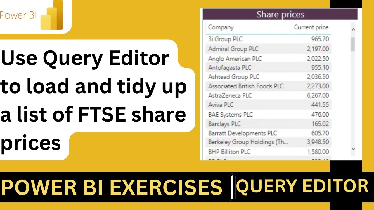 Use Query Editor to load and tidy up a list of FTSE share prices