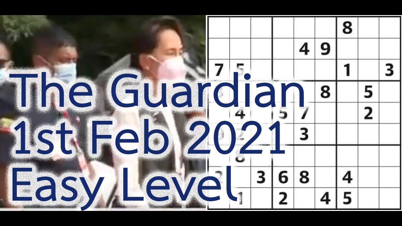 Sudoku – The Guardian 1 Feb 2021 Easy level