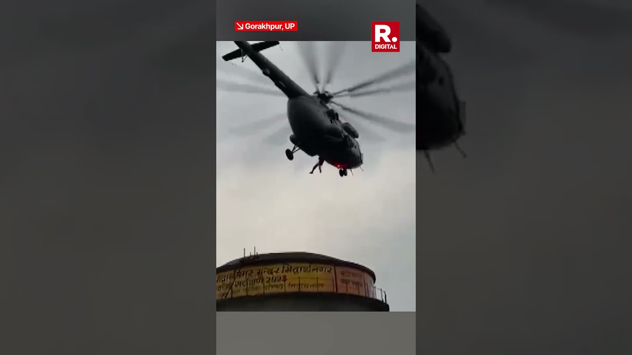 IAF Helicopter Rescues Children Stranded On Top Of A Water Tank In Gorakhpur