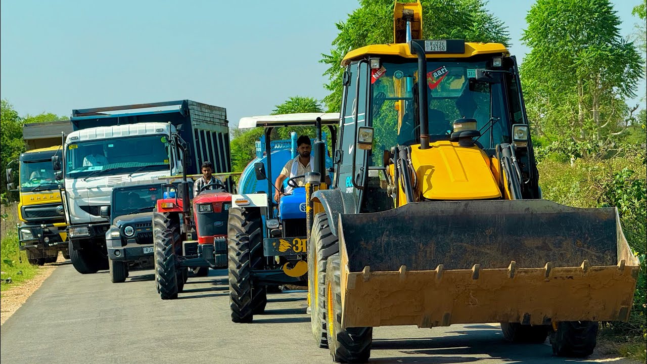Jcb 3dx loading Mud in TATA Tippers Tractors Swaraj 855Fe New Holland 3630 Tractor 4x4 Thar Truck