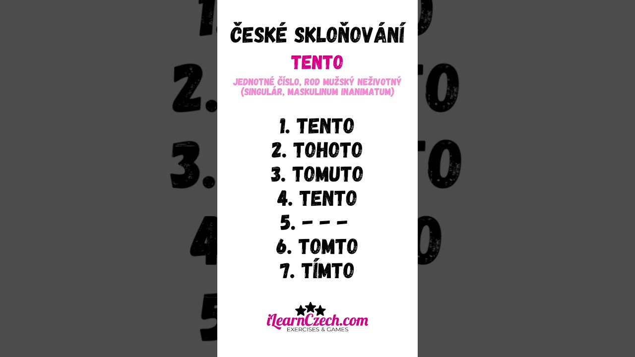 Um&iacute;te skloňovat slovo TENTO? (mužsk&yacute; neživotn&yacute;, s př&iacute;klady vět) #czechdeclensions #чешскиесклонения