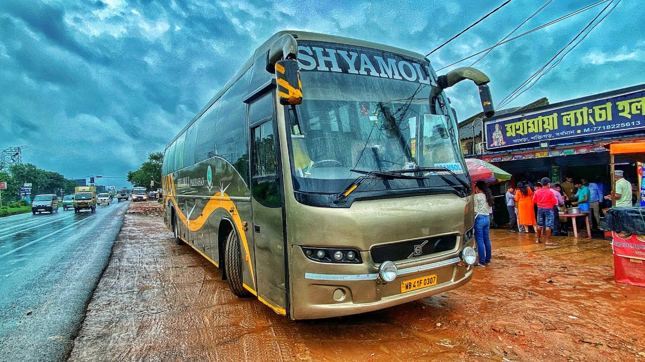 Kolkata to Asansol VOLVO Bus Journey Under Heavy Rainfall by Shyamoli Paribahan