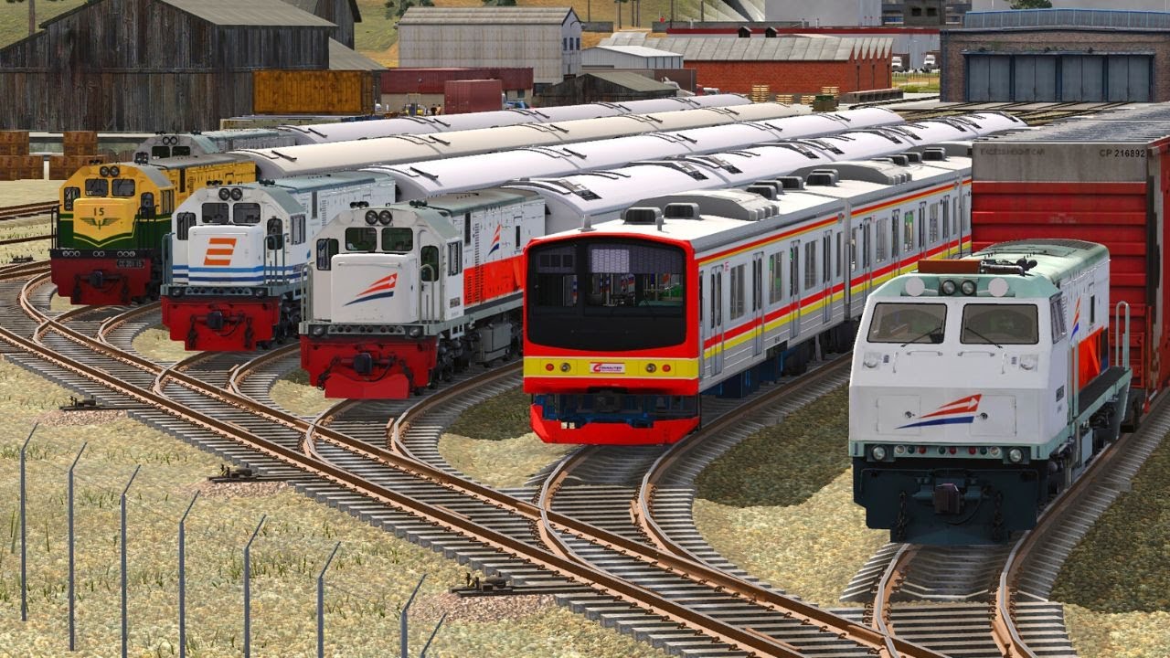 5 Trains Cross On The Diamond Rail