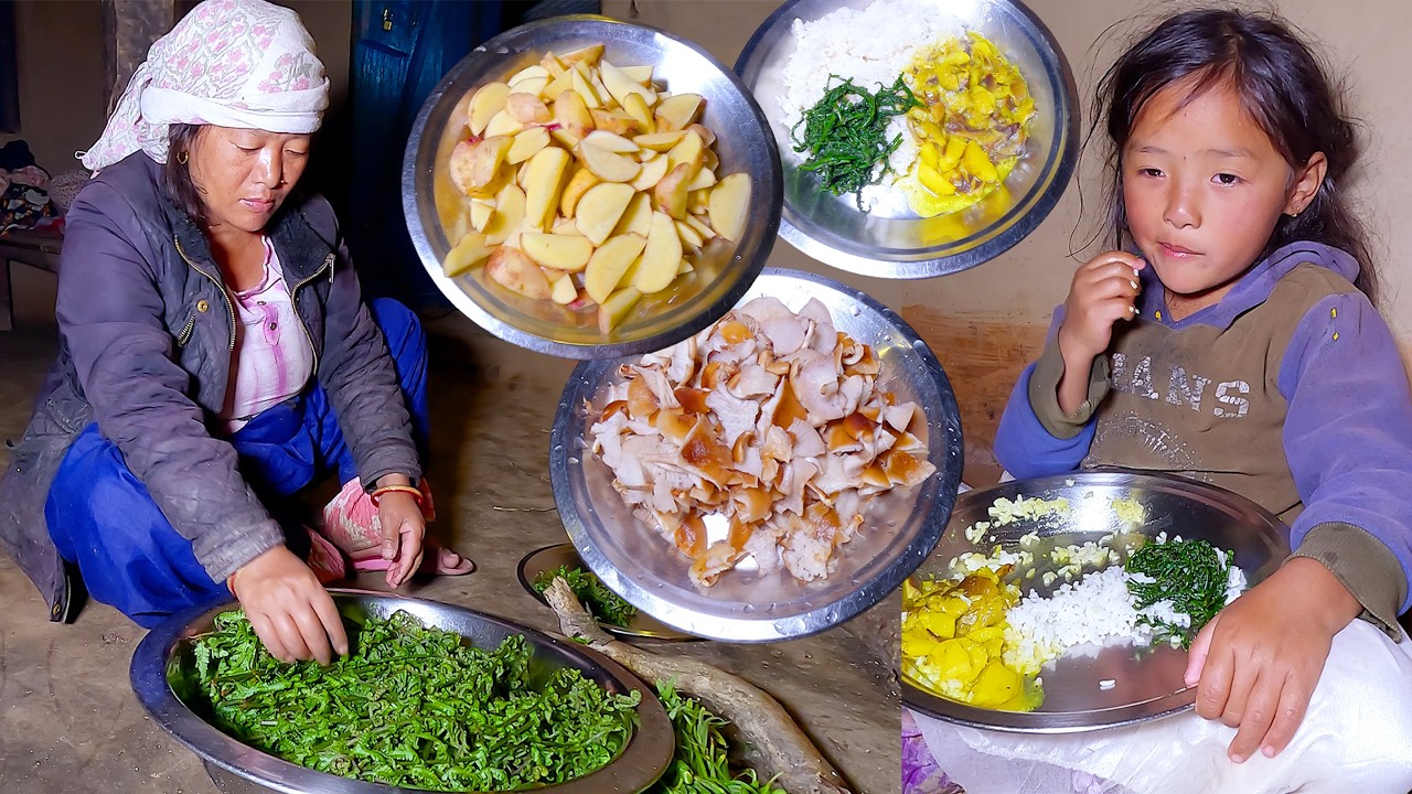 organic mushroom & potato curry for dinner || village life || @SumnimaRaini