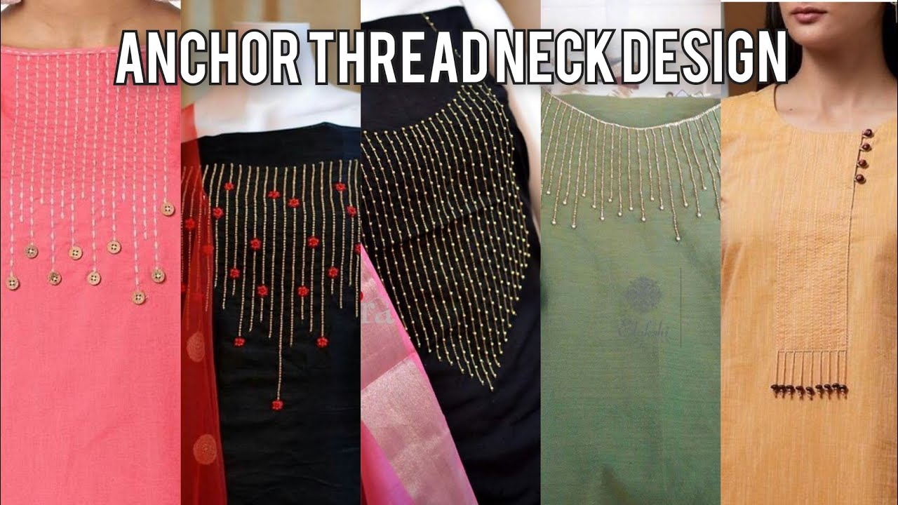 How to make anchor thread neck Designing with Pintucks pearl and button Designing detail by Kushi