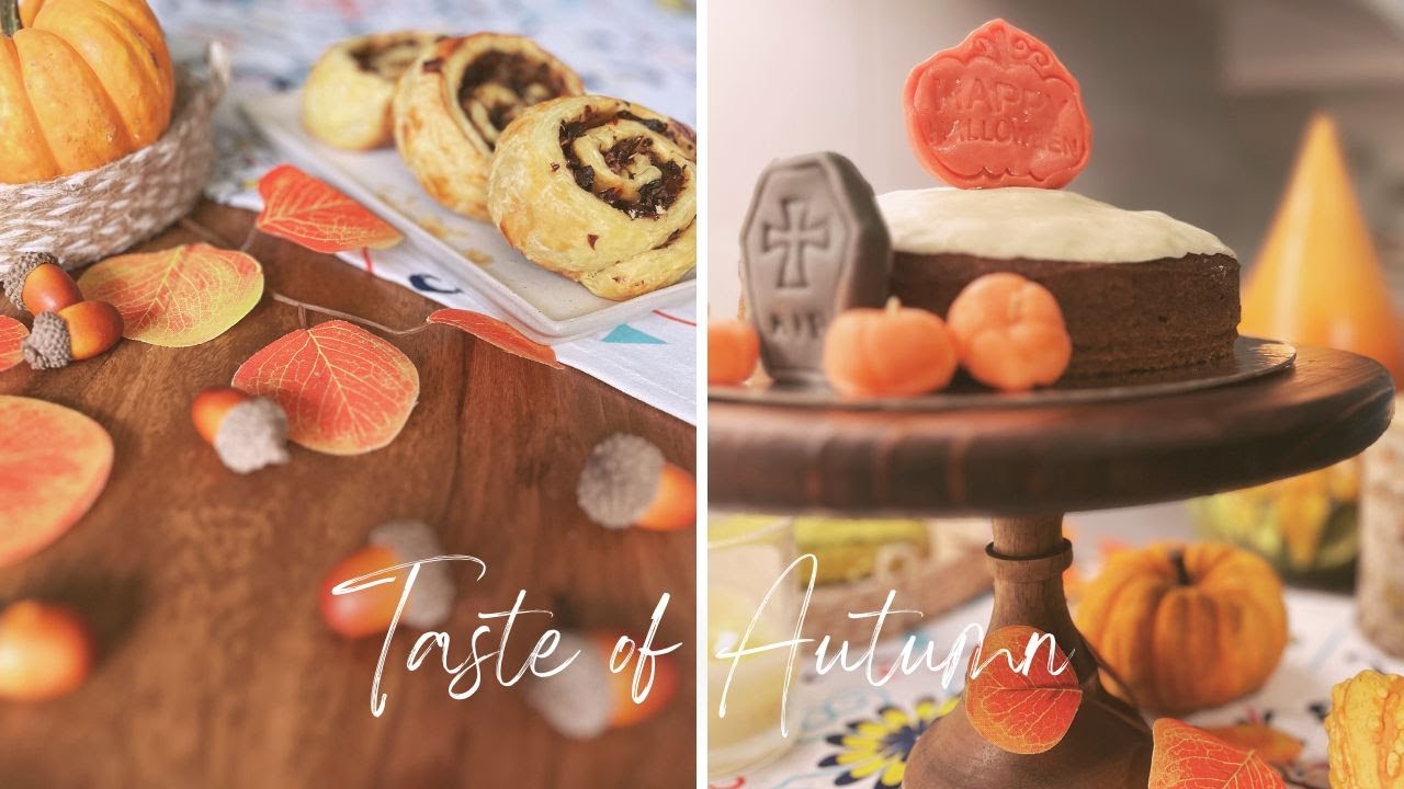 A Day of Autumn Baking 🍁 | Savory Mushroom Pastry & Easy Halloween Pumpkin Cake