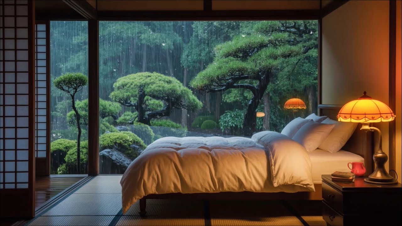 Sound of rain and thunder gives an instant deep sleep - Sound of rain relaxes in the foggy forest