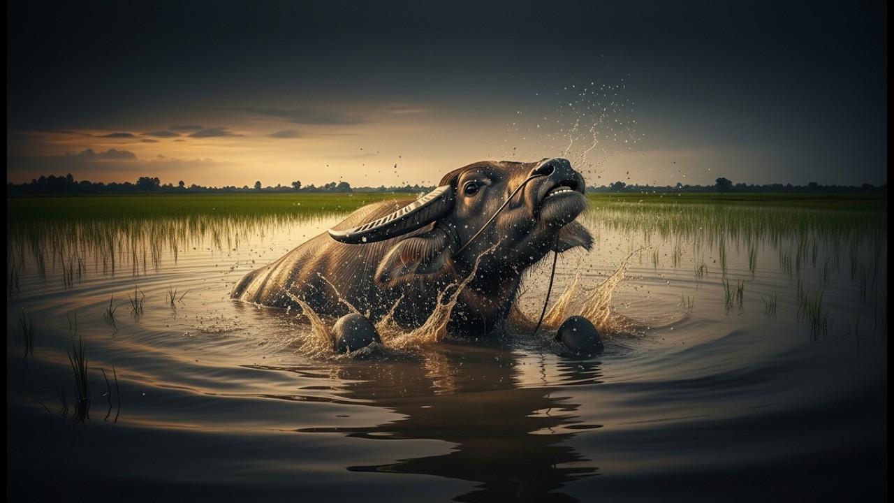 Asian Water Buffalo Trapped in Flooded Paddy Field | Real Life Animal Rescue