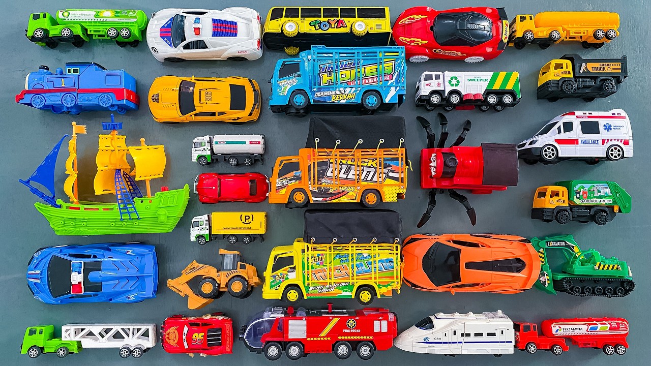 WADIDAW !! Mobil Truk Tronton Panjang Bongkar Mainan Mobil Mobilan Truk Molen, Truk Mixer, Excavator