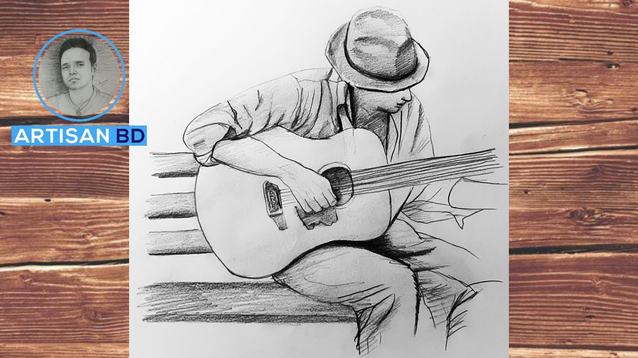 How to draw a boy with guitar step by step | pencil sketch