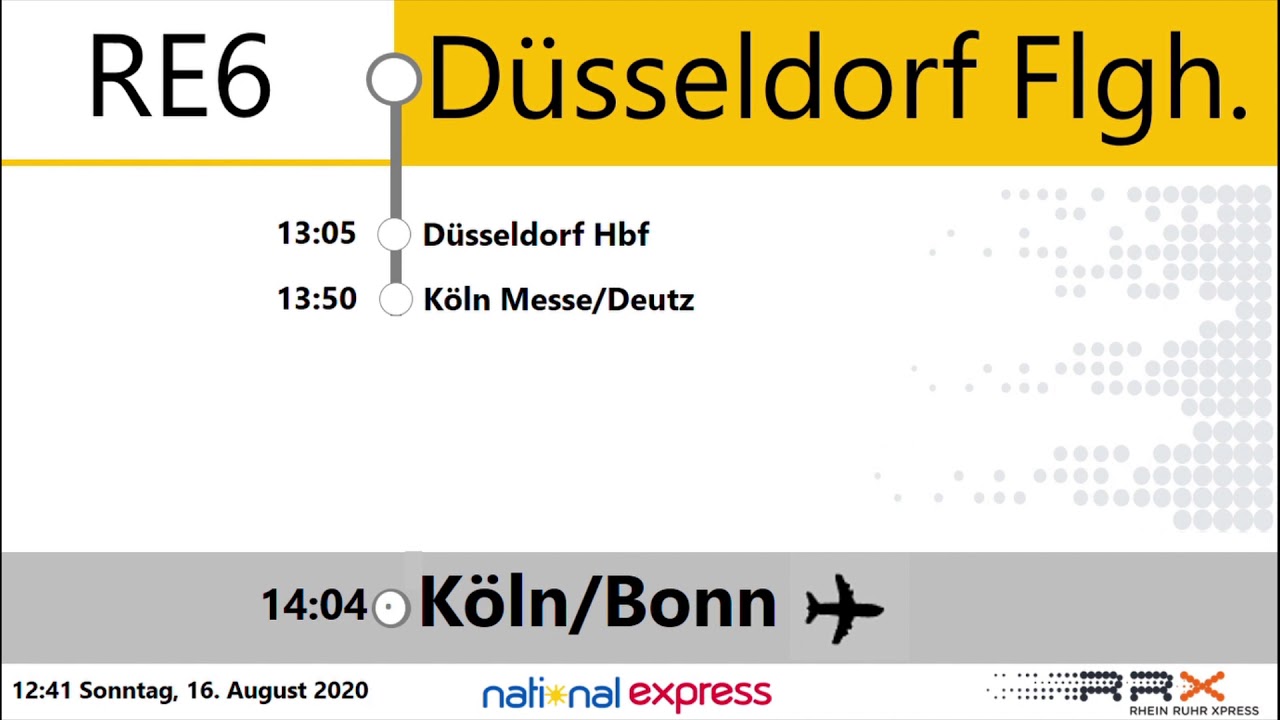 RE 6 (RRX) Ansagen Mülheim(Ruhr) Hbf - Köln Messe/Deutz