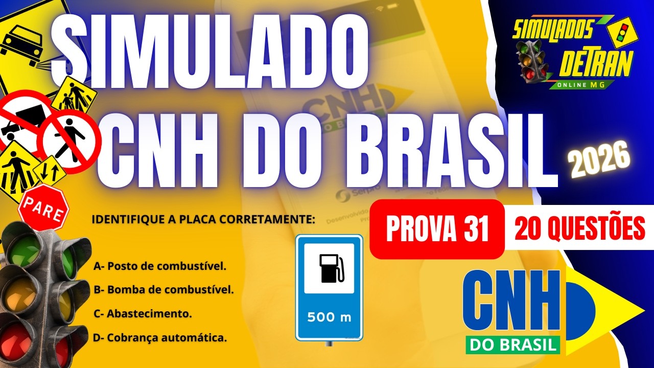 SIMULADO CNH DO BRASIL 2026 - NOVAS QUESTÕES PARA  EXAME TEÓRICO - PROVA 31 #simuladodetran2026 ✅