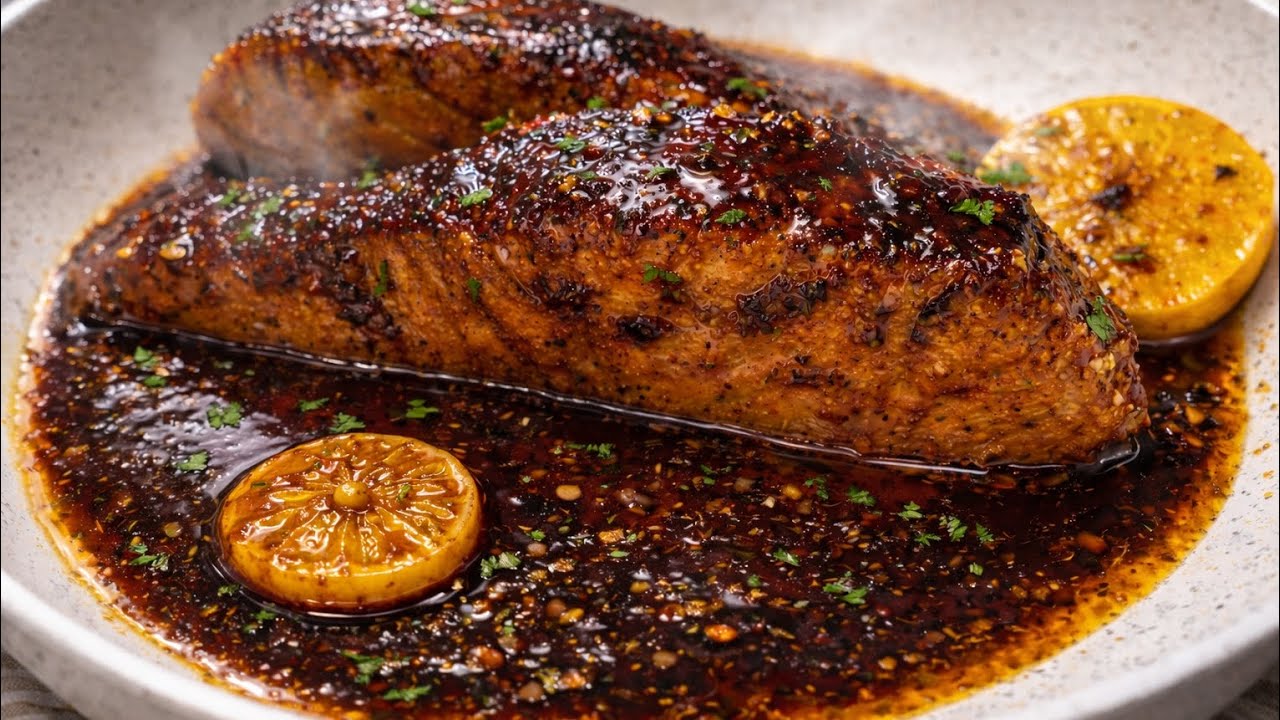 Sticky Honey Lemon Garlic Salmon | 15-Minute Restaurant Style Salmon!