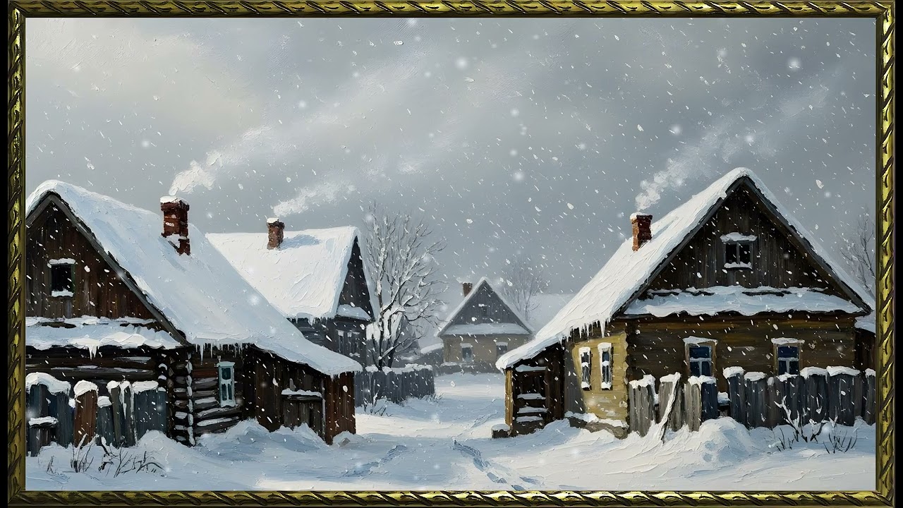 Calm Winter Field Wrapped in Soft Haze| Gold Frame TV Art | Art Screensaver for TV | Wall Art