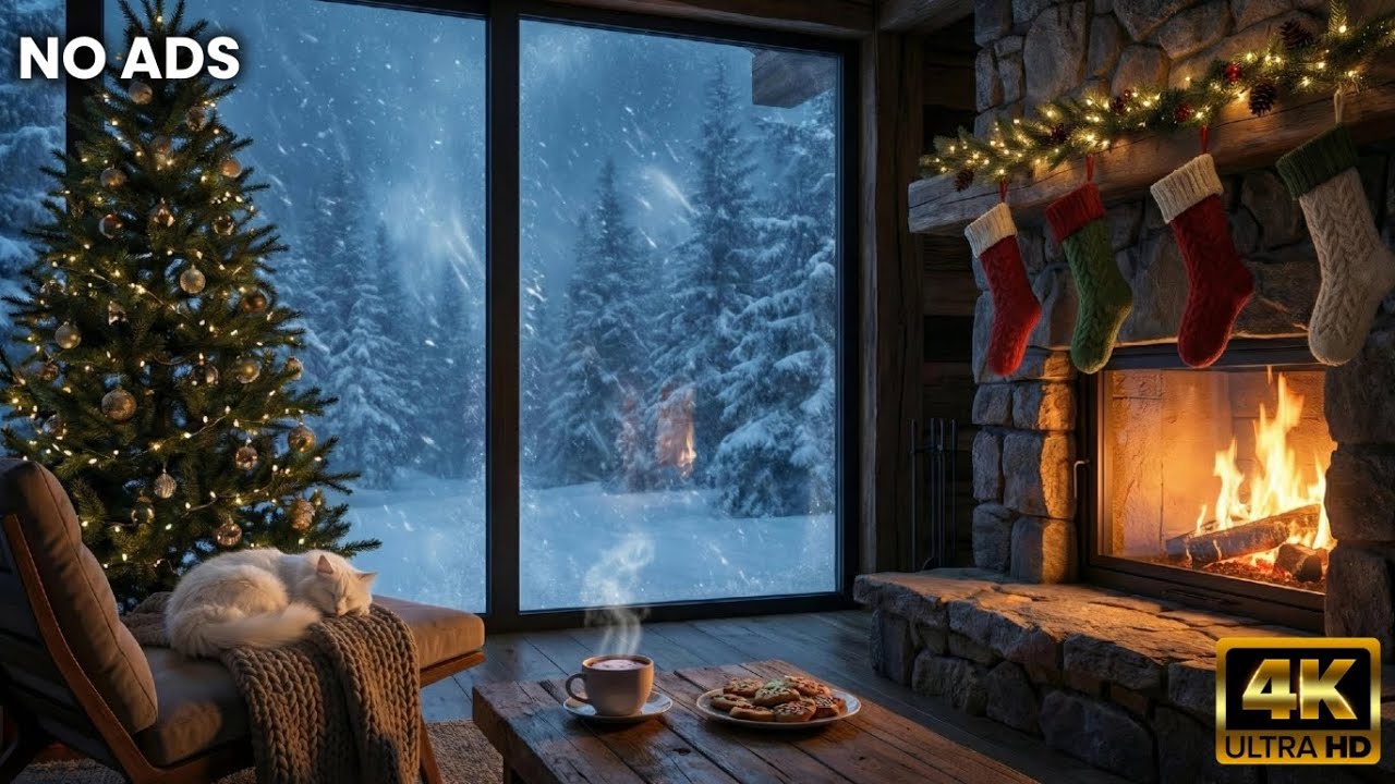 ❄️ Heavy Snowstorm at Christmas Cabin with Warm Fireplace ASMR | 6 Hours - You’re Safe in the Storm