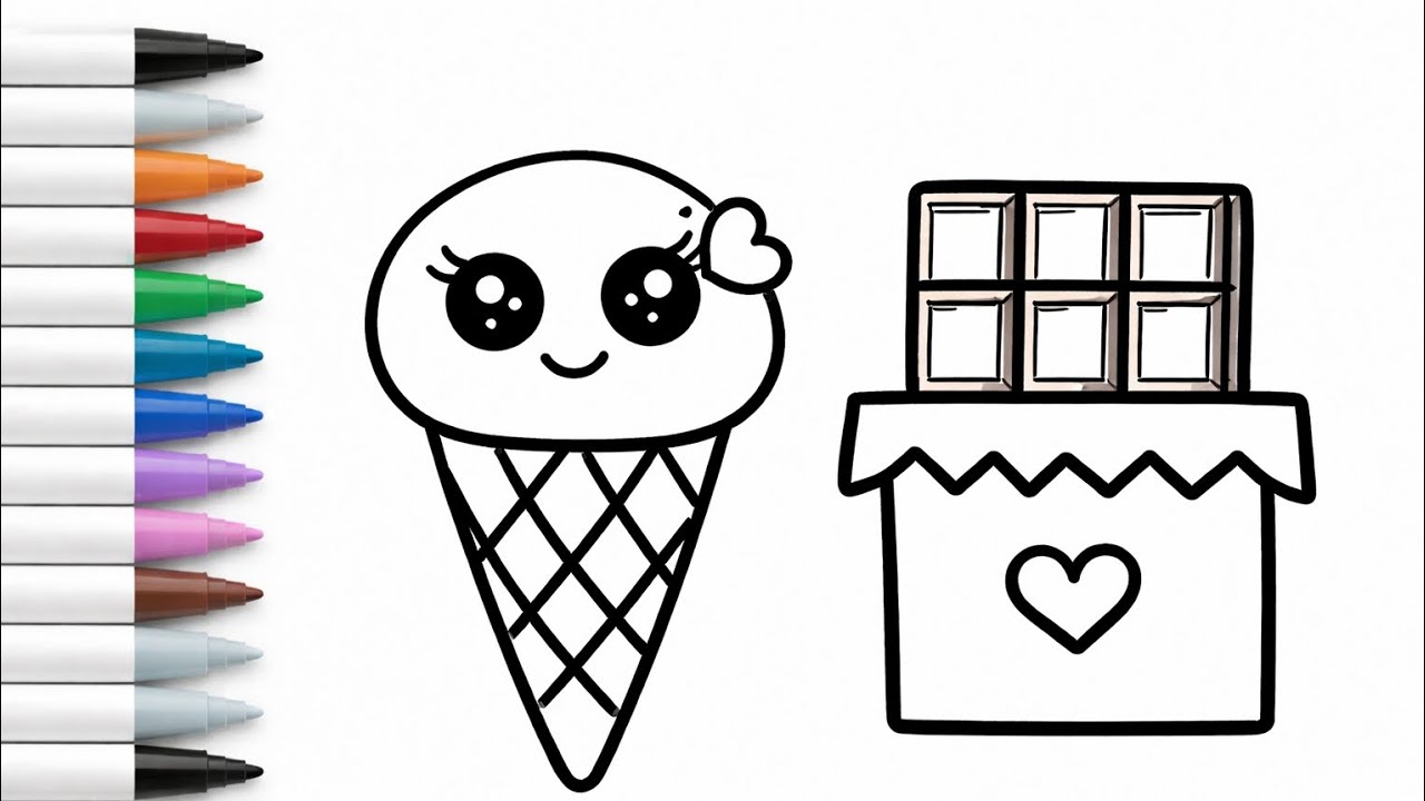 Easy Ice Cream & Chocolate Drawing 🍦🍫 | Cute Food Art for Kids