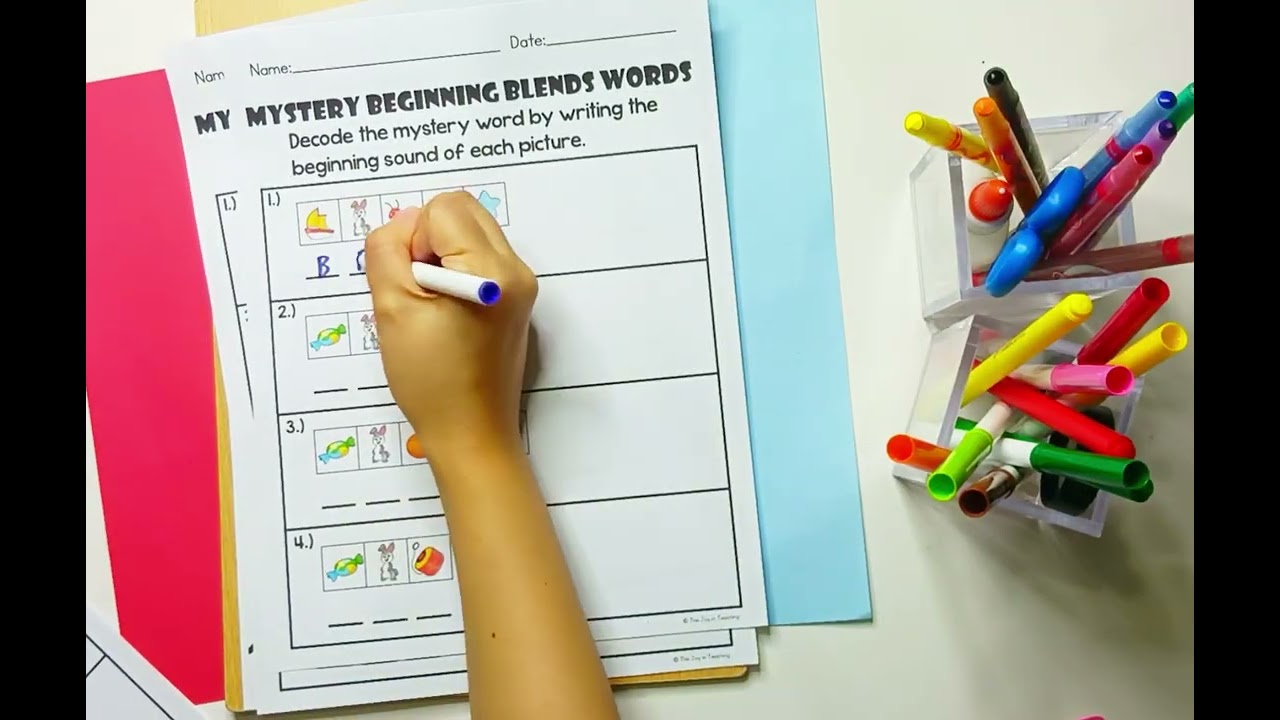 Beginning Blends Mystery Worksheets  Initial Blend Phonics Practice for Kindergarten & 1st Grade