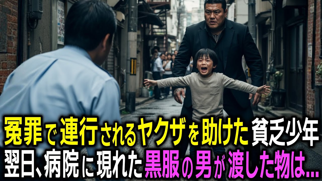 冤罪で連行されるヤクザを助けた少年。翌日、手渡された封筒の中身に少年は泣き崩れた…