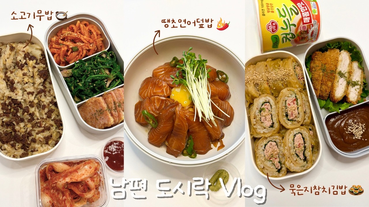 남편이 '핵' 맛있다는 도시락 메뉴🍱ㅣ 땡초 연어덮밥🌶️ㅣ소고기무밥🥩ㅣ무생채 비빔밥🍚ㅣ묵은지 참치김밥🍙ㅣ소불고기 샌드위치🥪