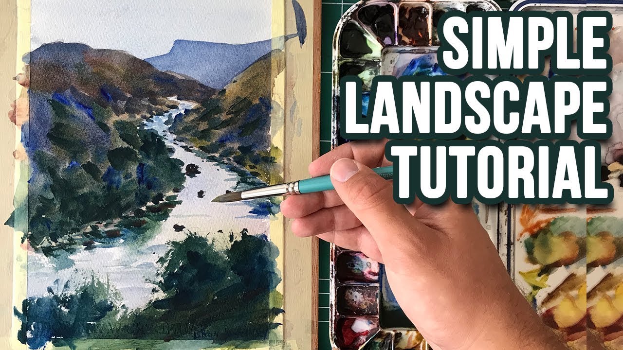 Simple Landscape Painting for Beginners in Watercolor (Easy Drawing)