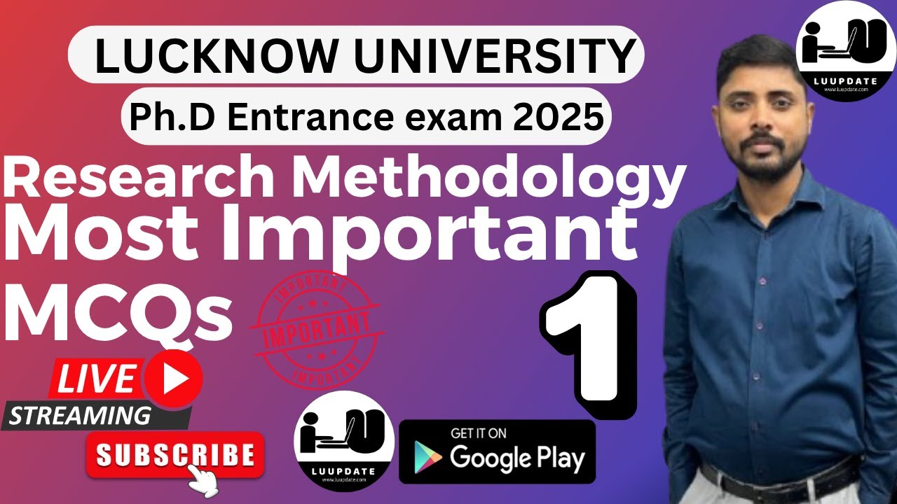 Research Methodology MCQs|PhD Entrance Exam at Lucknow University 2025 || Most Important MCQs #1