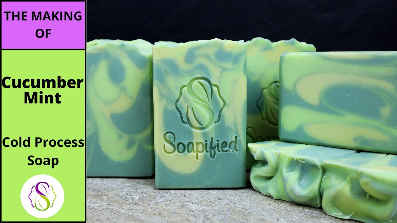 Cold process soap making of Cucumber Mint soap
