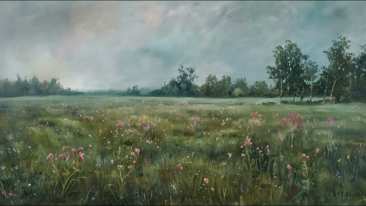 Vintage Meadow Landscape Painting Screensaver Frame TV ART | No Music 2 Hrs