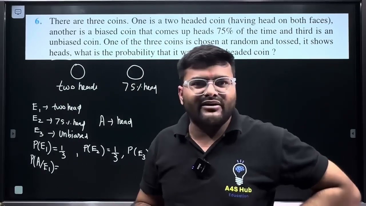6. There are three coins. One is a two headed coin (having head on both faces), anothe