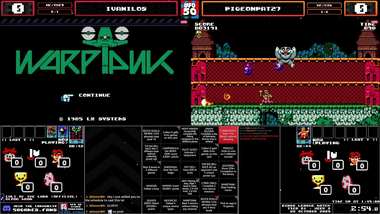 UFO 50 Bingo League - 28 Oct 2025 - Ivanilos vs PigeonPat27