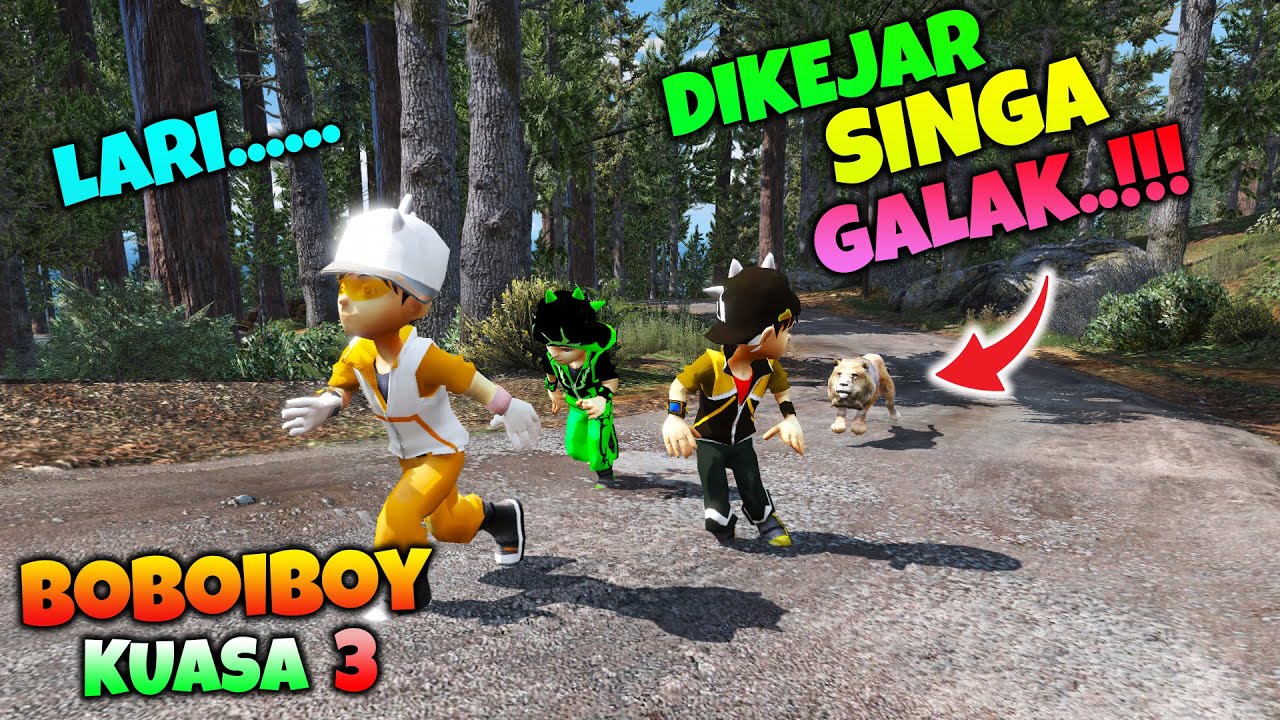 BOBOIBOY KUASA 3 KETAKUTAN DIKEJAR SINGA GALAK - GTA 5 MOD