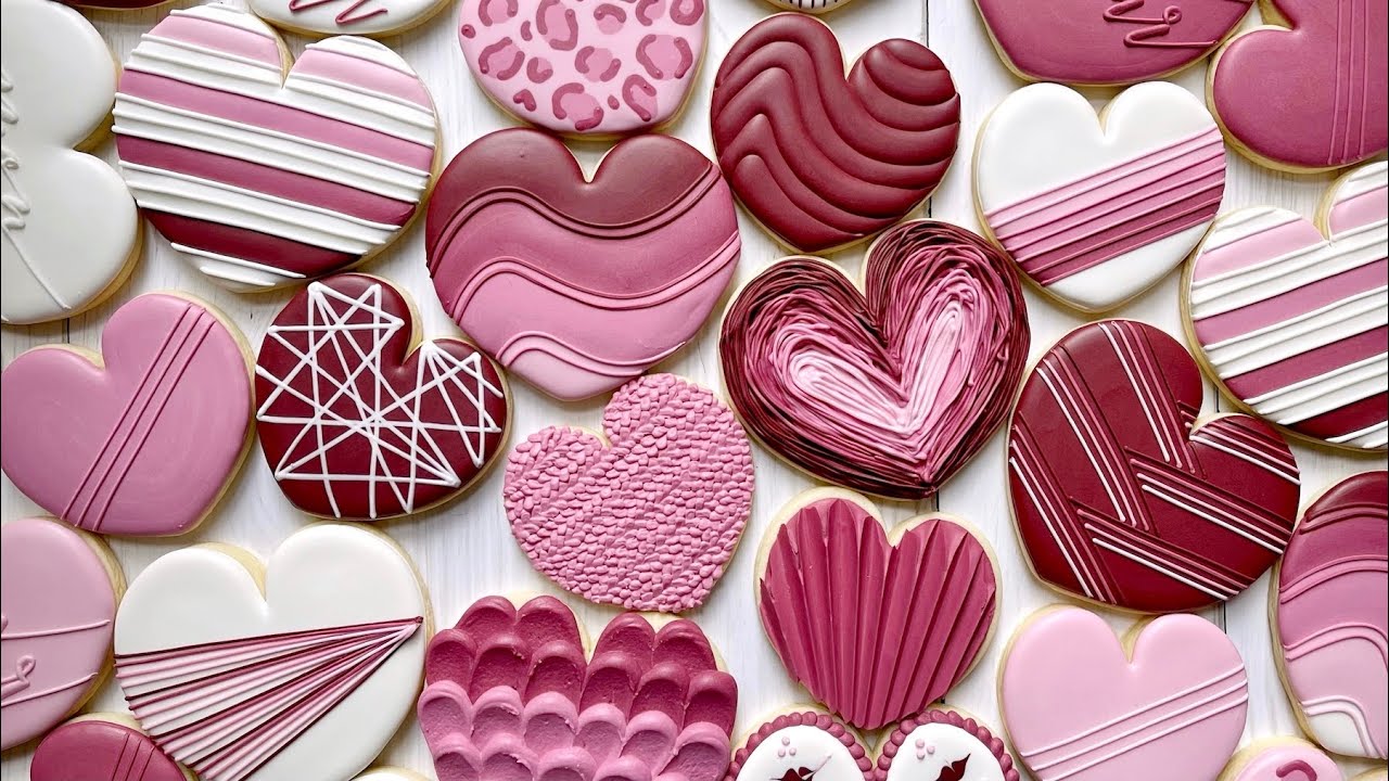 HEART COOKIES | Satisfying Cookie Decorating of Heart Cookies with Royal Icing