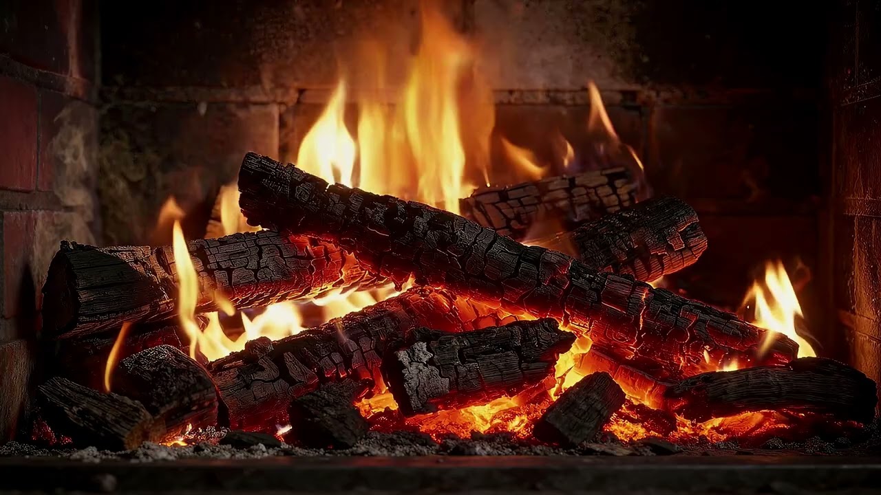 No Ads Close View Fireplace Ambience in 4K | Slow Burning Logs & Glowing Embers (The Best Quality)